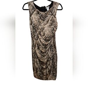 Cache Stylish Beige and Black Snake Print Dress With Ruching Y2K